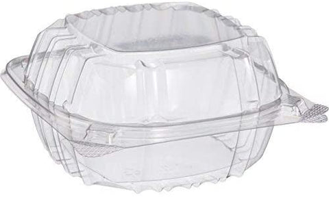 Image of Dart Solo Small Clear Plastic Hinged Food Container 6x6 for Sandwich Salad Party Favor Cake Piece