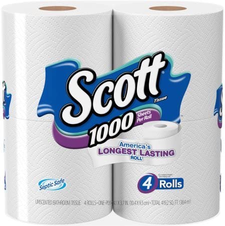 Image of 1000 Sheets Per Roll Toilet Paper, Bath Tissue, 4 Rolls by Scott