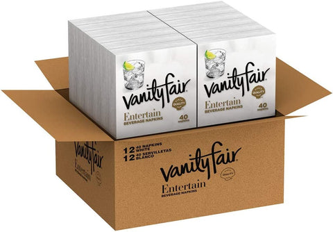Image of Vanity Fair Entertain Paper Napkins, Beverage Cocktail Size, Classic White, 40 Count (Pack of 12)