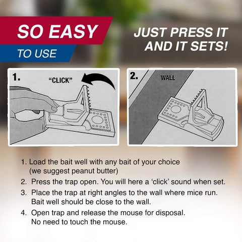 Image of PIC Simple Set Mouse Trap (8-Pack), Reusable Plastic Mouse Traps, Effective Small Mouse Traps, Pesticide-free Mouse Snap Trap, Easy-to-Use Small Mice Traps, Effective House Mice Traps Indoor & Outdoor