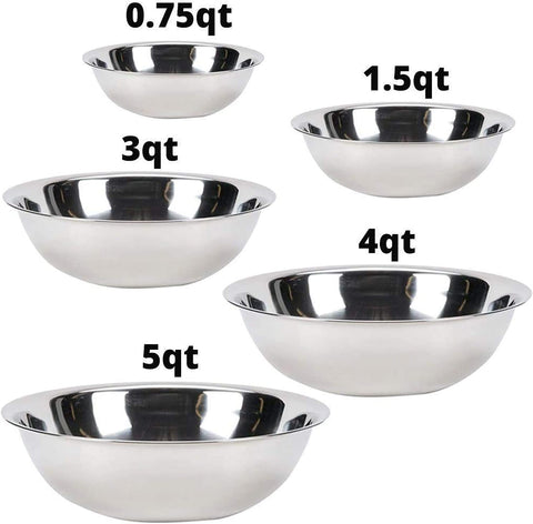 Image of Vollrath Economy Mixing Bowl Set of 5 pcs (0.75, 1.5, 3, 4 & 5-Quart, Stainless Steel)