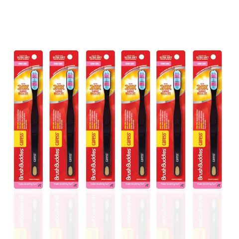 Image of Brush Buddies Caress Toothbrushes with Patented Ultra Soft and Sensitive Bristles 6pk