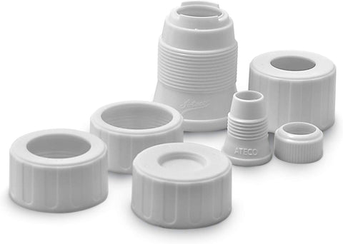 Image of Ateco Universal Pastry Coupler and Cap Set | 7 Piece Set | Works with 250 Ateco decorating Tubes plus tips from other brands