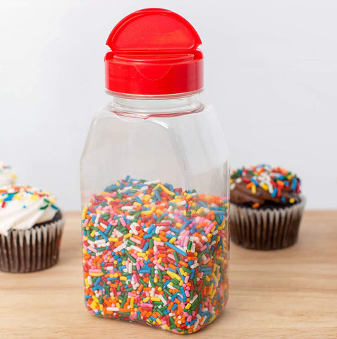 Image of Set of 2 Spice Jars - 32 Onces Plastic General Use Storage Containers - with Red Dual Shake Lid