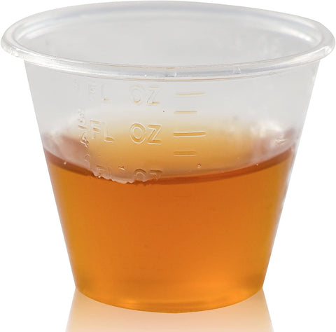 Image of Small Plastic Disposable Medicine Cups: 1 Ounce Measuring/Mixing Cups with Graduated ML, Dram, CC, TBSP & FL OZ Measurement Markings for Pill, Epoxy, Resin & Liquid/Powder Medication - 300 Cup Set