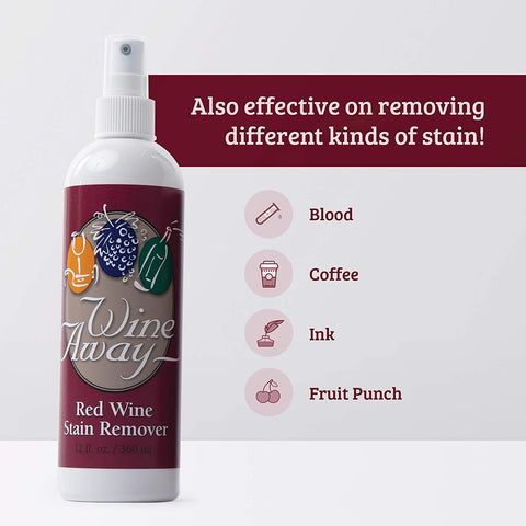 Image of Wine Away Red Wine Stain Remover Spray - Natural Carpet and Upholstery Spot Cleaner - Effectively Removes Blood, Clothes, Coffee, & Pet Stains - Best on Both Fresh & Dried Stains - 12 Oz - Pack of 3