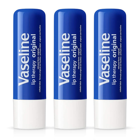 Image of Vaseline Lip Therapy Original | Lip Balm with Petroleum Jelly for Providing Your Lips with Ultimate Hydration and Essential Moisture to Treat Chapped, Dry, Peeling, or Cracked Lips; 0.16 Oz (3 Pack)