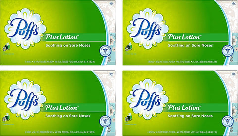 Image of Puffs Plus Lotion Facial Tissues, 4 Family Boxes, 124 Tissuesper Box