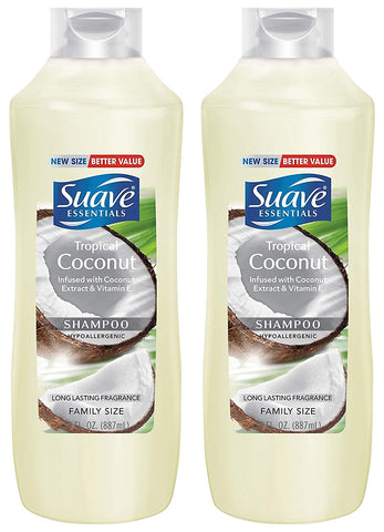 Image of Suave Essentials Shampoo - Tropical Coconut - Family Size - Net Wt. 30 FL OZ (887 mL) Per Bottle - Pack of 2 Bottles