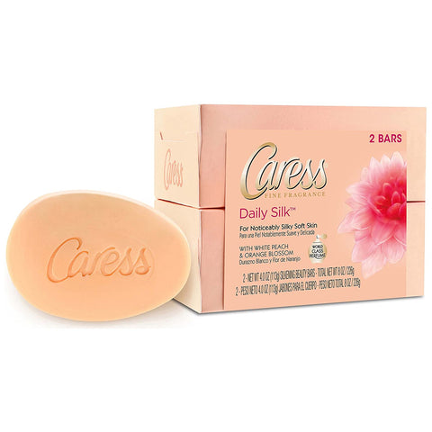 Image of Caress Beauty Bar Soap For Silky, Soft Skin Daily Silk With Silk Extract and Floral Oil Essence 3.75 oz 2 Bars