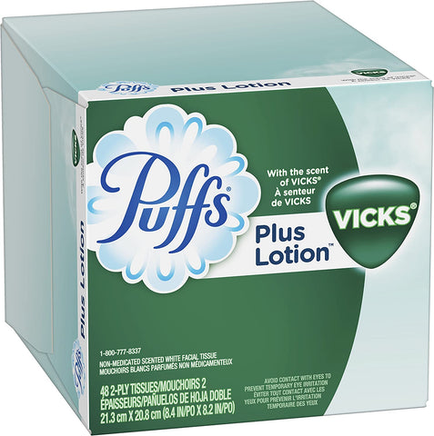 Image of Puffs Plus Lotion With The Scent of Vicks Facial Tissues; 6 cube Boxes included, 48 Tissues per Box