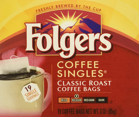 Image of Folgers Coffee Singles Classic Roast-19 Coffee Bags (19 Bags Pack of 4-76 Bags), Red