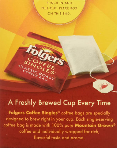 Image of Folgers Coffee Singles Classic Roast-19 Coffee Bags (19 Bags Pack of 4-76 Bags), Red