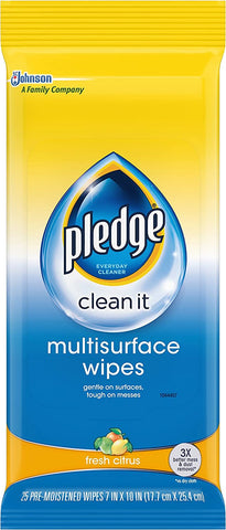 Image of Pledge Multisurface Wipes, Fresh Citrus, 25 Wipes Per Pack (3 Packs)