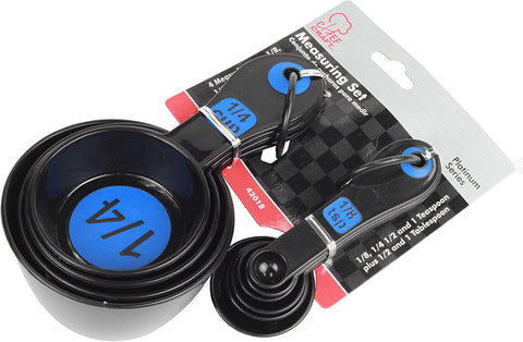 Image of Chef Craft Easy to Read Plastic 10 Piece Blue/Black Measuring Cup and Spoon Set