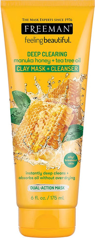 Image of Freeman Deep Clearing Clay Facial Mask and Cleanser with Manuka Honey and Tea Tree Oil, Healing and Purifying Beauty Face Mask, 6 oz