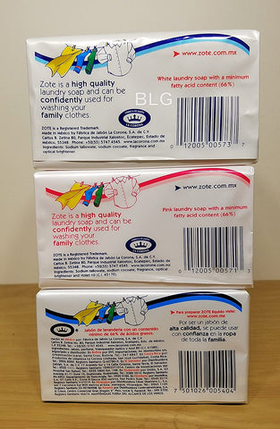 Image of Zote Laundry Soap Bars Combo Pink White Azul 14.1 oz (6 Pack) cleaner washing kitchen jabon home detergent bath house products. 080585090197.