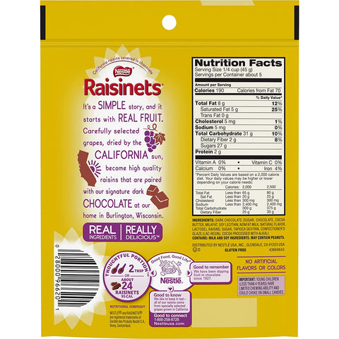 Image of Raisinets Chocolate Stand Up Bag, Dark, 8 Ounce