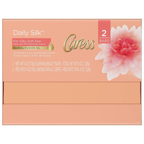 Image of Caress Beauty Bar Soap For Silky, Soft Skin Daily Silk With Silk Extract and Floral Oil Essence 3.75 oz 2 Bars