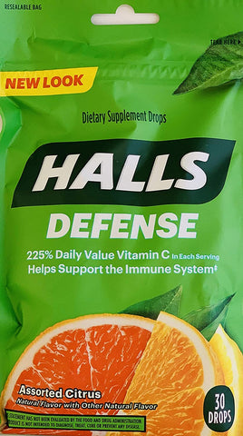 Image of Halls Defense Vitamin C Assorted Citrus Cough Drops, 30-Count (2 Pack) (2 Pack)