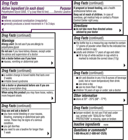 Image of MiraLAX - Laxative - Unflavored Powder - 4.1 oz. 17 Gram Strength - Polyethylene Glycol-McK