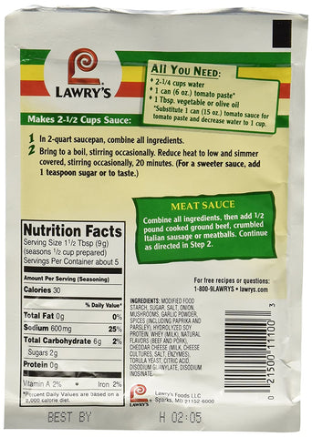Image of Lawry's Original Spaghetti Sauce Mix 3 pack