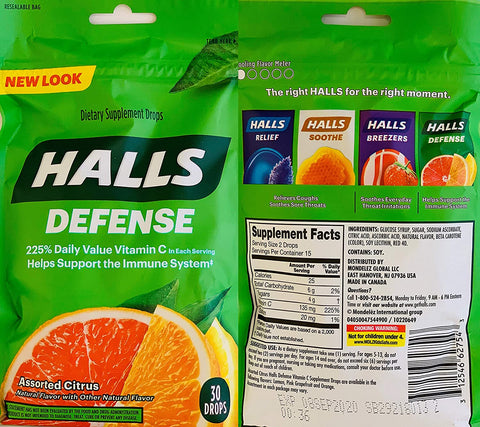 Image of Halls Defense Vitamin C Assorted Citrus Cough Drops, 30-Count (2 Pack) (2 Pack)
