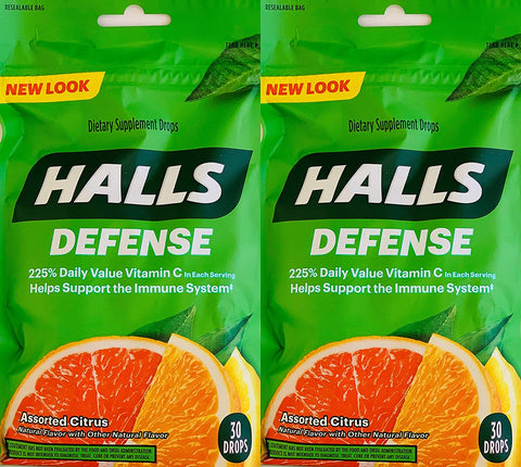 Image of Halls Defense Vitamin C Assorted Citrus Cough Drops, 30-Count (2 Pack) (2 Pack)