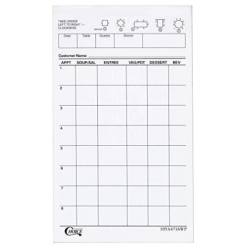 Choice 1 Part White Waiter/Waitress Order Pad