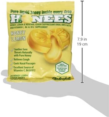 Honees Honey Lemon Menthol Cough Drops, 20 Count Bag, Package may vary