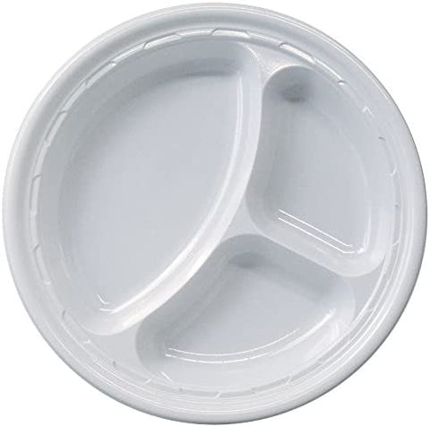 Image of DART 10CPWF, 10.25-Inch Famous Service White Compartmented Impact Plastic Plate, Take Out Catering Food Disposable Dinner Plates (100)