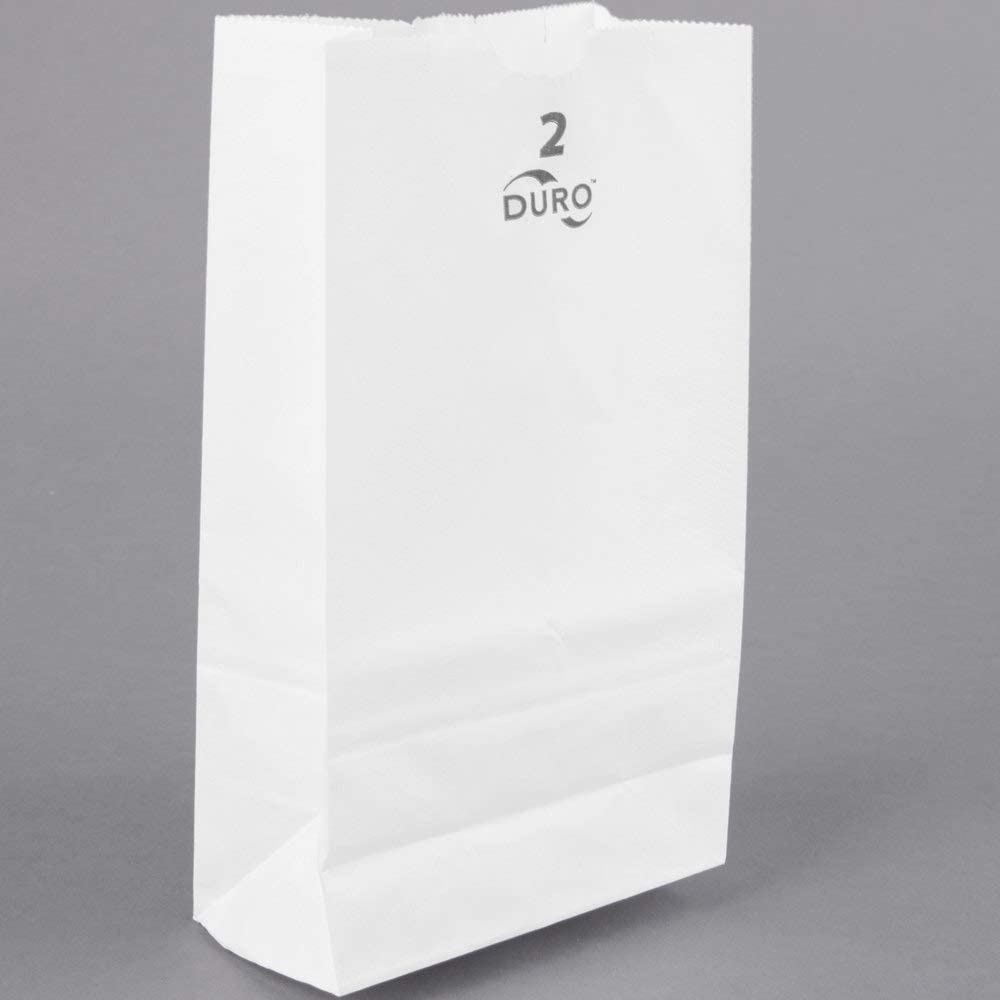 Duro White Paper Lunch Bags, Paper Grocery Bags, Durable Kraft Paper Bags, 2 Lb Capacity