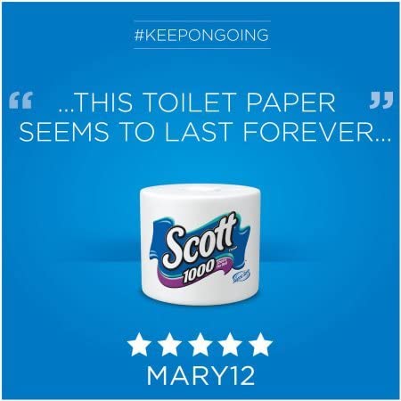1000 Sheets Per Roll Toilet Paper, Bath Tissue, 4 Rolls by Scott