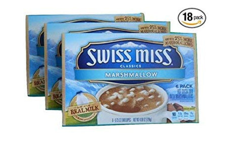 Swiss Miss Classics Marshmallow 3 Boxes, 6 Packs of Hot Cocoa Mix With Marshmallows Total of 18 Packets of Mix 25% more Marshmallows