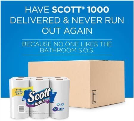 1000 Sheets Per Roll Toilet Paper, Bath Tissue, 4 Rolls by Scott