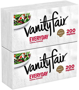 Vanity Fair Everyday Napkins, White Paper Napkins, Great For Holidays and Parties 200 Napkins, (Pack of 2)