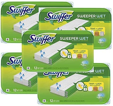 Swiffer Sweeper Wet Mopping Pad Refills for Floor Mop Open Window Fresh Scent 12 Count - 5 Pack