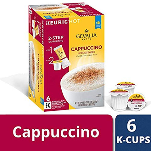 Image of Gevalia Cappuccino Keurig K Cup Pods with Froth Packets (18 Count, 3 Boxes of 6)