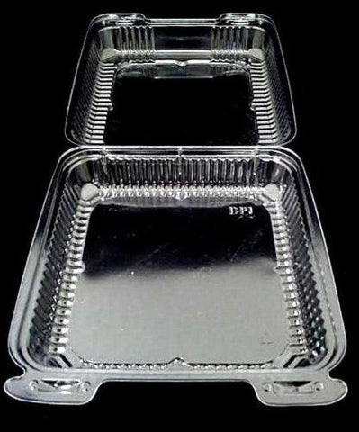 Image of Durable Packaging 8" x 8" x 3" Clear Hinged Plastic Food Bakery Take-Out Container (pack of 25)