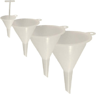 Set of 4 General Purpose Plastic Funnels. Assorted Sizes Nested Funnel Set