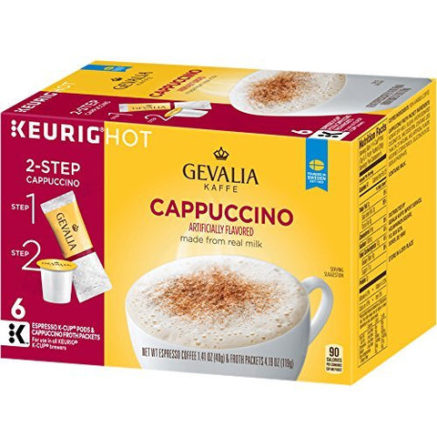 Image of Gevalia Cappuccino Keurig K Cup Pods with Froth Packets (18 Count, 3 Boxes of 6)