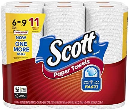Scott Mega Roll Choose-A-Size Paper Towels, 102 Sheets Per Roll, Pack of 6 Rolls