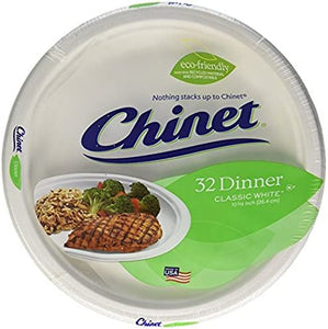Chinet Classic White Dinner Plates, Value Pack, 32 ct