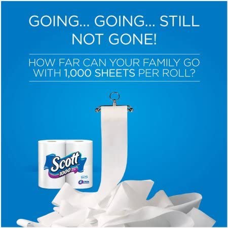 1000 Sheets Per Roll Toilet Paper, Bath Tissue, 4 Rolls by Scott