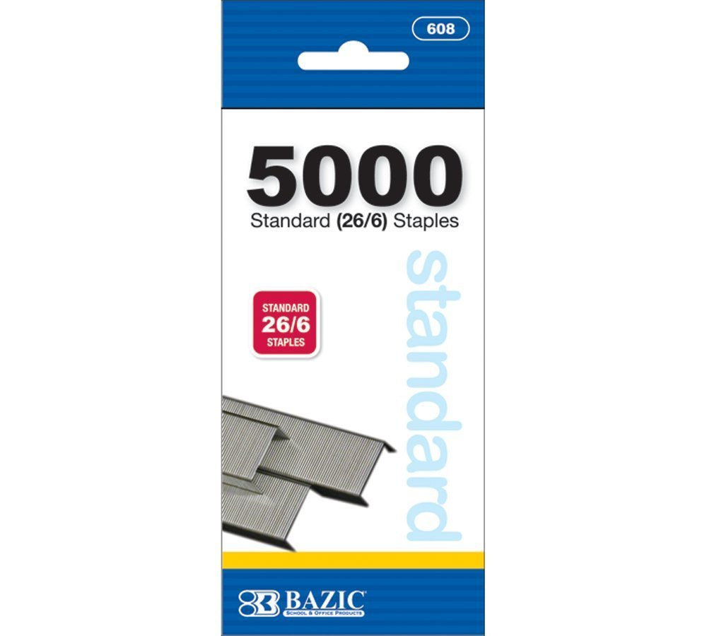 BAZIC Standard (26/6) Staples, 5000 Count