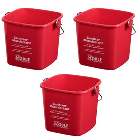 Small Red Sanitizing Bucket - 3 Quart Cleaning Pail - Set of 3 Square Containers