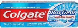 Colgate Max Fresh Toothpaste Fluoride Mini Breath Strips Cool Mint 1 oz Travel Size ( Pack of 3)