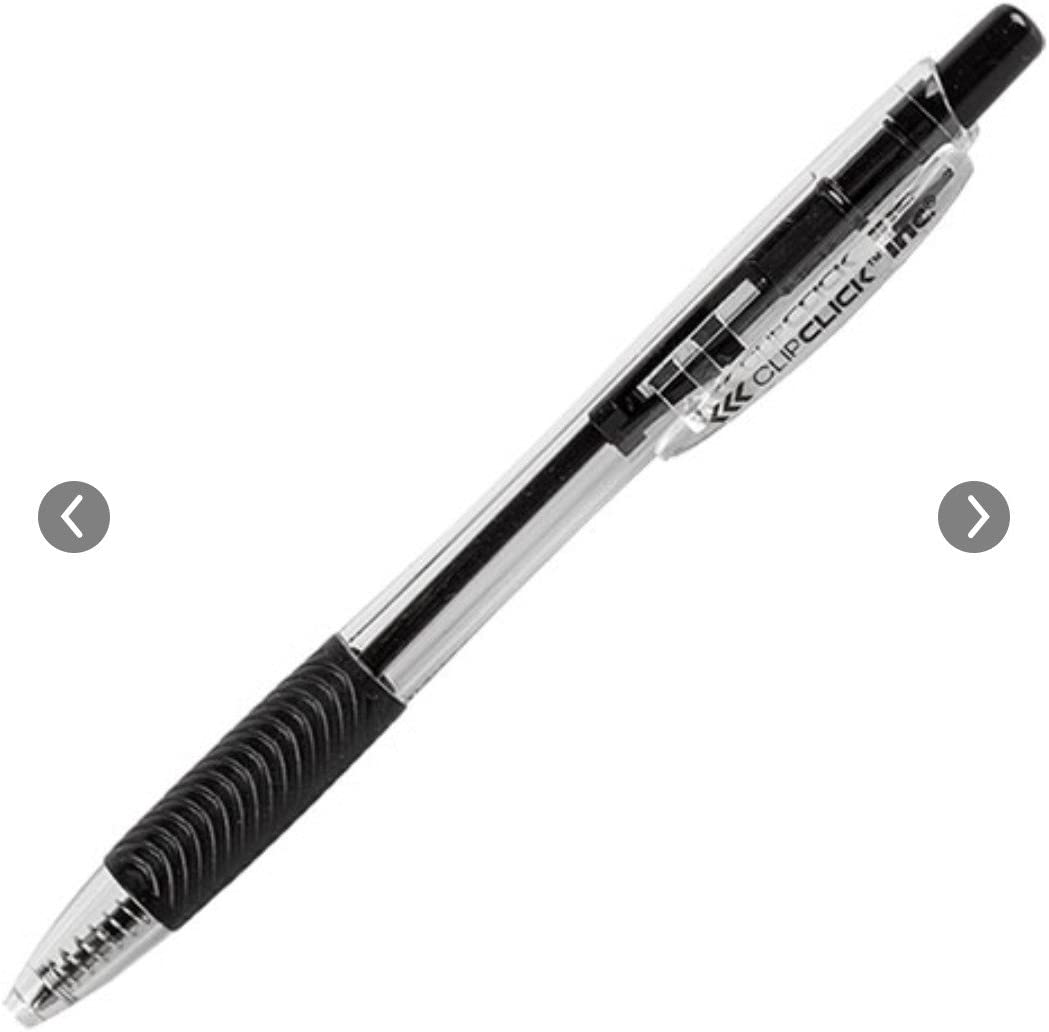 Clip Click Retractable Ball Point Pens, 1.0 mm Black Ink, Set of 8