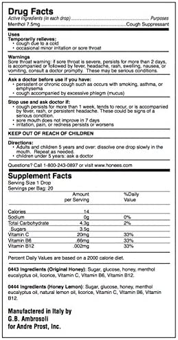 Honees Honey Lemon Menthol Cough Drops, 20 Count Bag, Package may vary