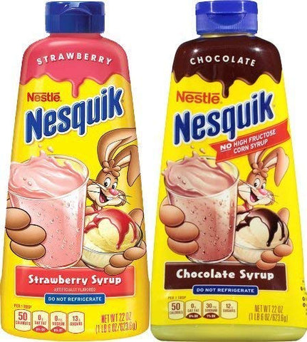 Image of Nesquik Chocolate and Strawberry Syrup, 22oz (Pack of 2 bottles)